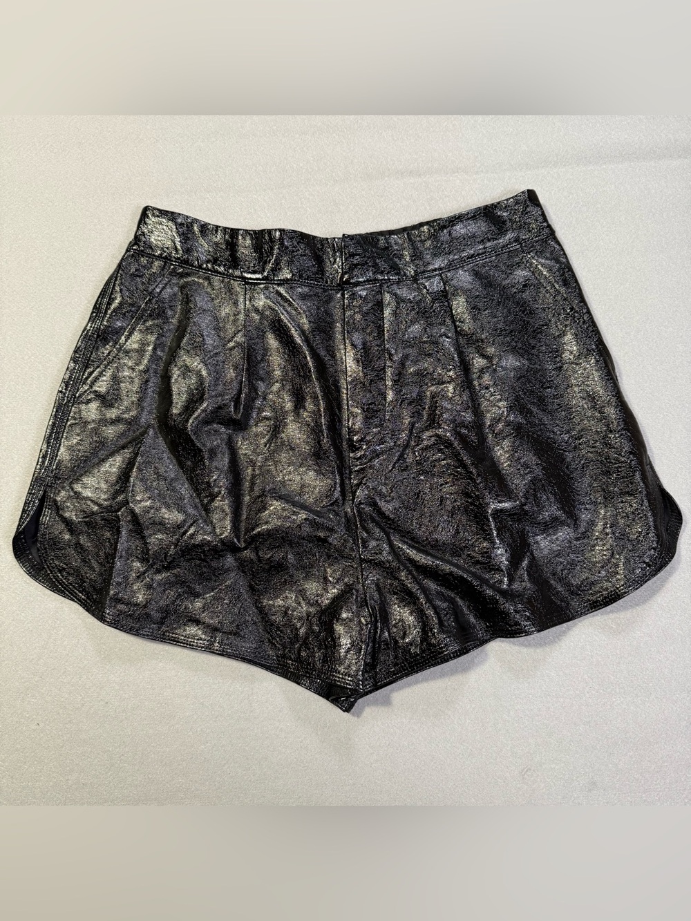 Grey Lab Black High-Waisted Faux Leather Shorts Size 6 JJ1125P Bohemian Urban